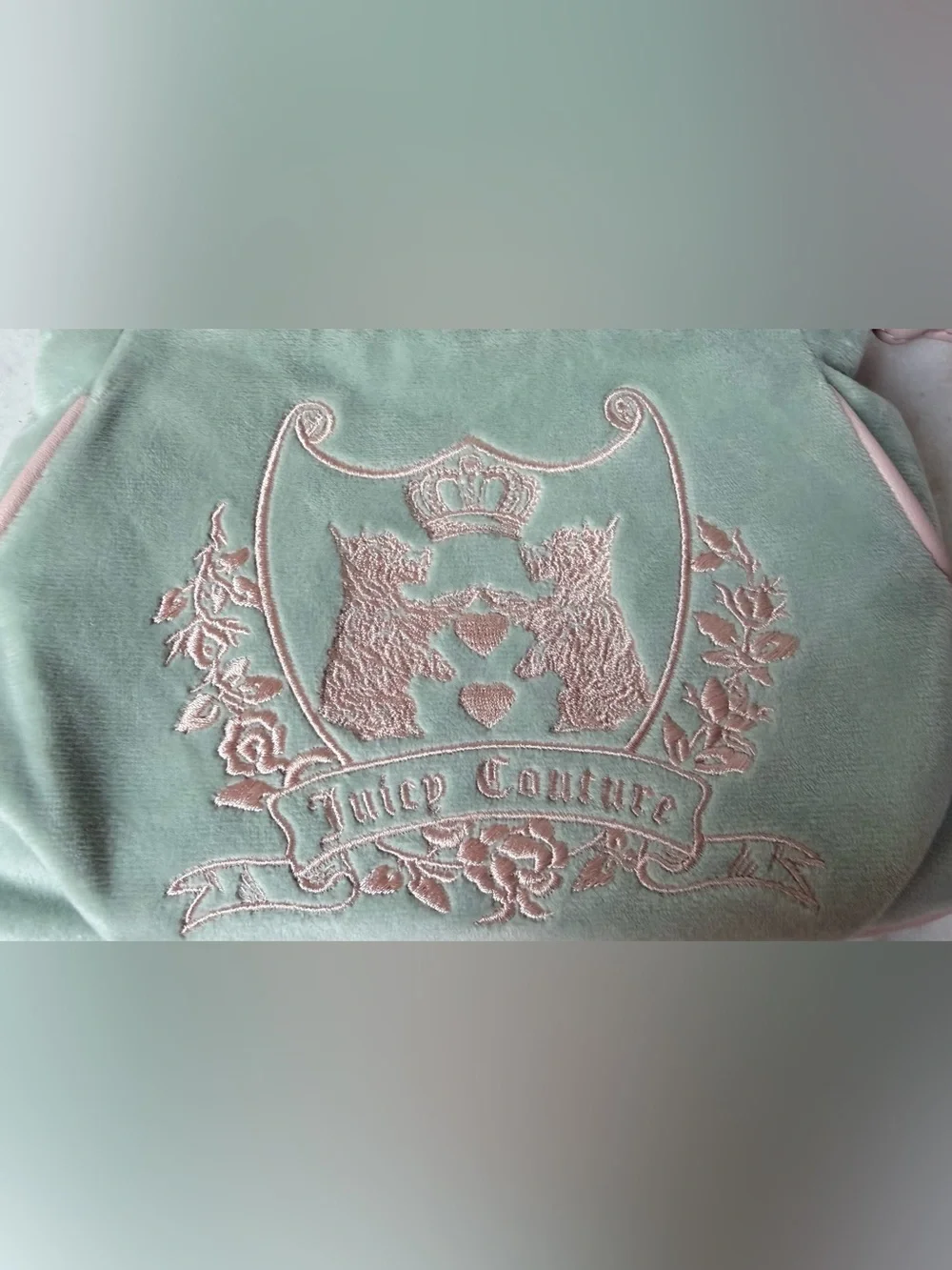 Juicy Couture Mint and Pink Embroidered Crest mini Bag Scottie dod